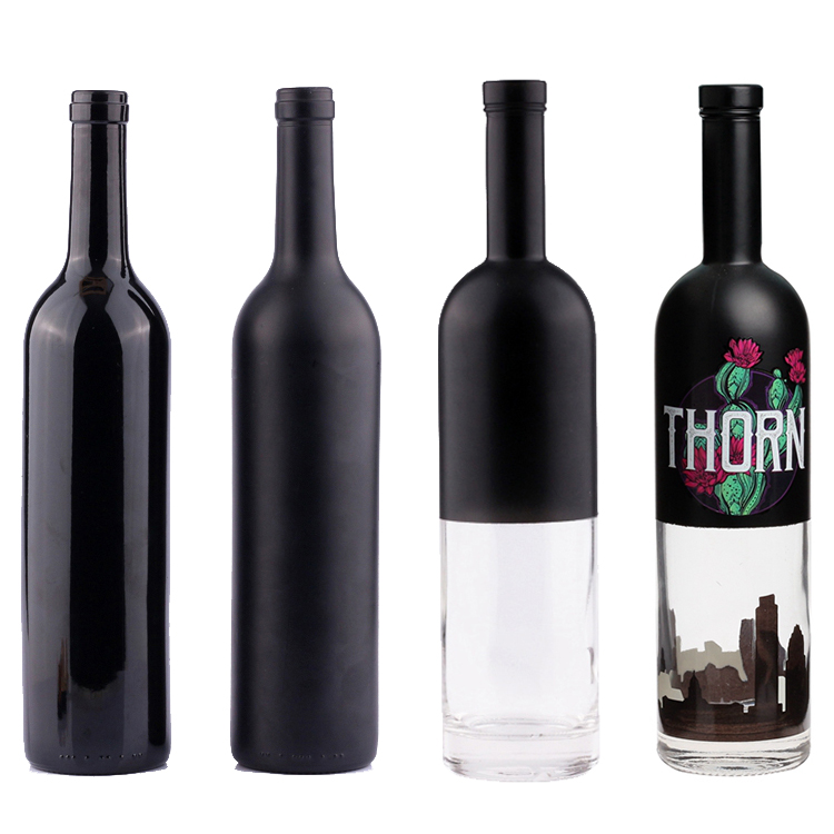 JS005:Custom Personal Label Matt Black Glass Bottle